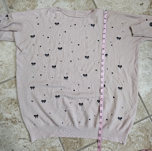 Pink Black Bow Beaded Sweater Women’s Large Preppy Soft Knit Pullover Coquette - Picture 7 of 7
